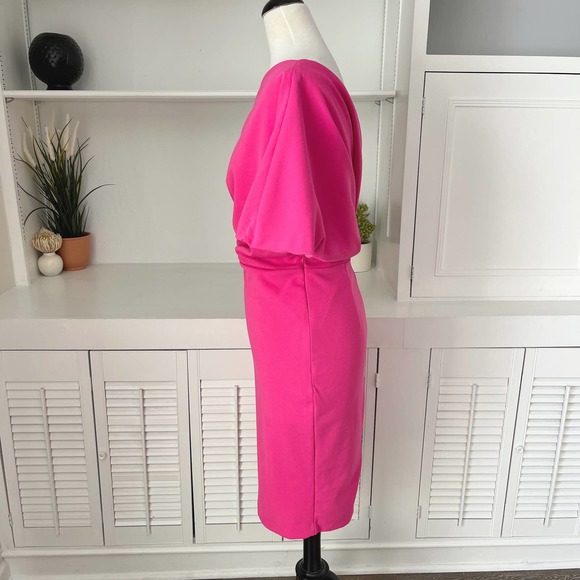 Alexia Admor Hot Pink Drape Shoulder Cocktail Sheath Dress Size M - Picture 4 of 9
